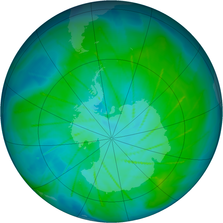 Antarctic ozone map for 12 January 2010